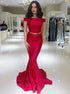 Red Off the Shoulder Mermaid Satin Prom Dresses LBQ2054